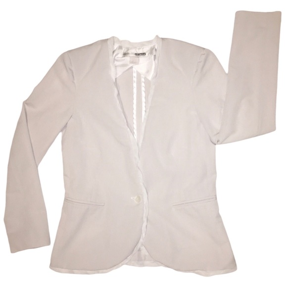 White Blazer Ruffle Trim Business Professional Work Necessary Objects Medium - Picture 2 of 13